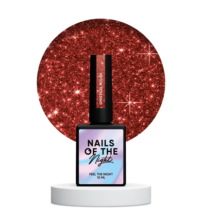 NAILSOFTHENIGHT Spritz gel polish — esmalte semipermanente reflectante  de color rojo brillante, 10 ml.