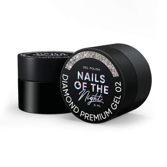 NAILSOFTHENIGHT Diamond Premium gel – gel polish 02 — срібний голографік гель лак з дрібною металевою поталью для нігтів, 5 мл