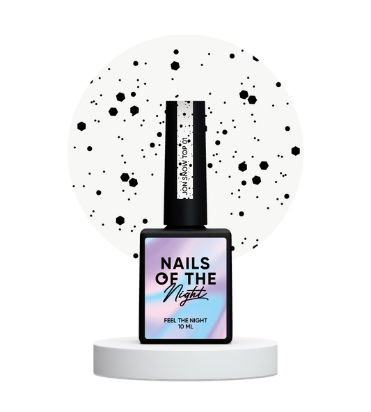 NAILSOFTHENIGHT Jon Snow top 01 — finishing coat with black hexagons of various sizes, non-sticky layer, 10 ml