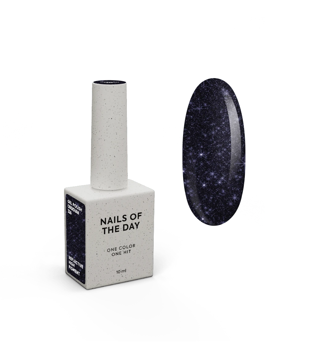 NAILSOFTHENIGHT Obsidian Gel Polish — um esmalte em gel reflexivo de cor grafite-púrpura, 10 ml.