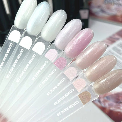 Nailsoftheday Cover Base NEW Formula Milk 05 — base camufladora lechosa y semitransparente con brillo rosado que intensifica el tono y lo hace más cálido, 30 ml